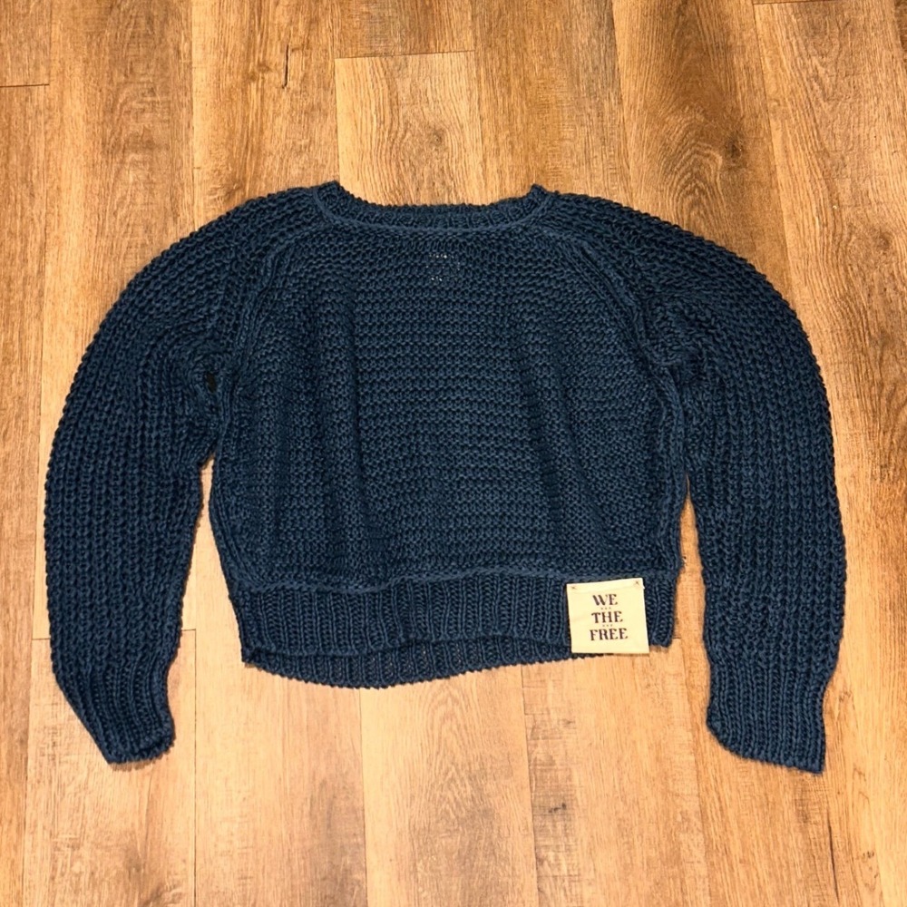 We The Free Free People Chunky Knit Sweater Teal Blue Raglan Crop Pullover S